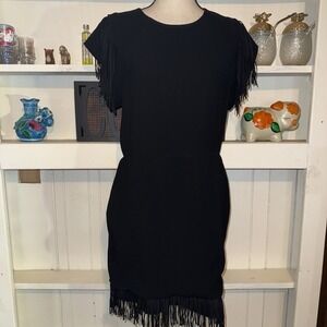 Maje Black Size 3 Fringe Hem Dress Women